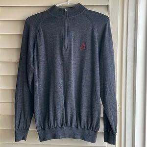 Men’s merino wool 1/4 zip golf sweater with U. Of Alabama script A embroidered